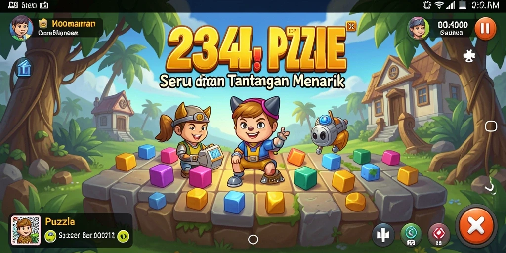 Screenshot utama menunjukkan gameplay puzzle yang menarik.