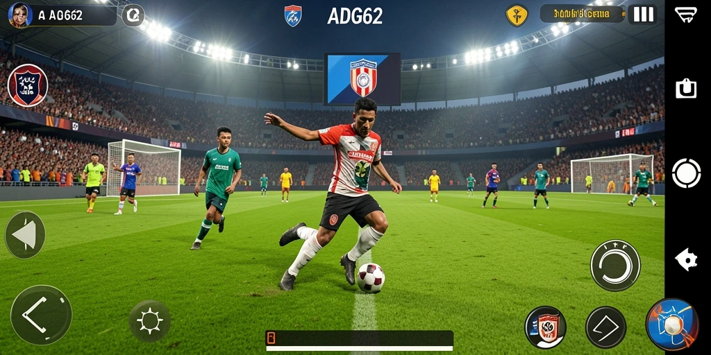 Tangkapan layar utama ADG62 menampilkan aksi sepak bola yang fantastis.