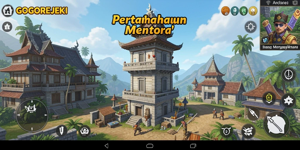Tampilan tunggal gameplay GOGOREJEKI yang penuh aksi Tower Defense.