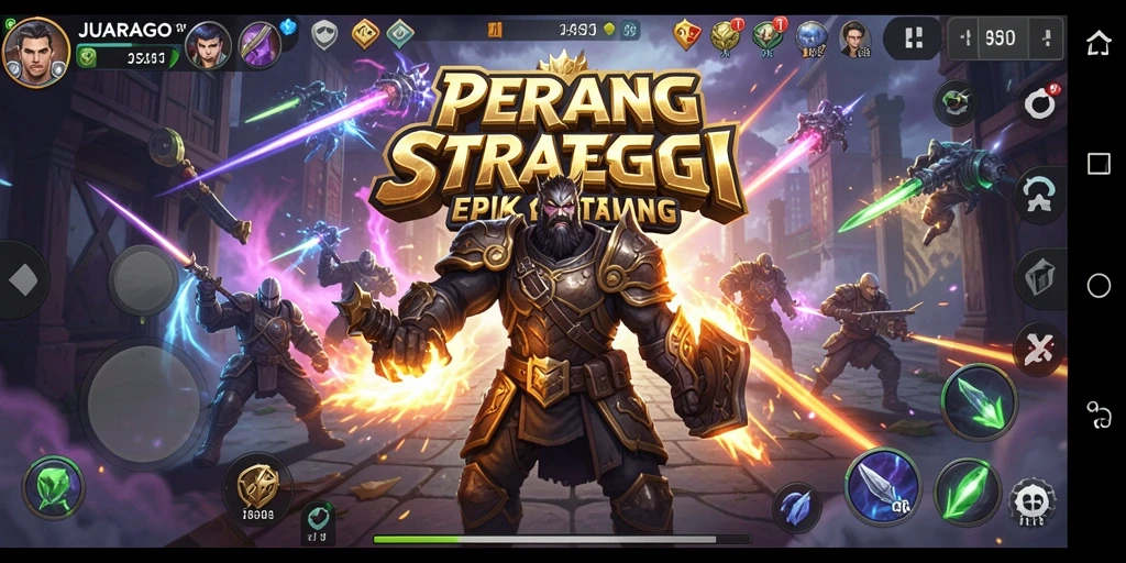 Tangkapan layar gameplay JUARAGO yang menunjukkan pertempuran strategis yang intens.