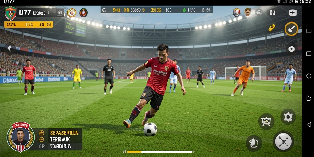 Tampilan utama UT77 dengan gameplay sepak bola yang seru.