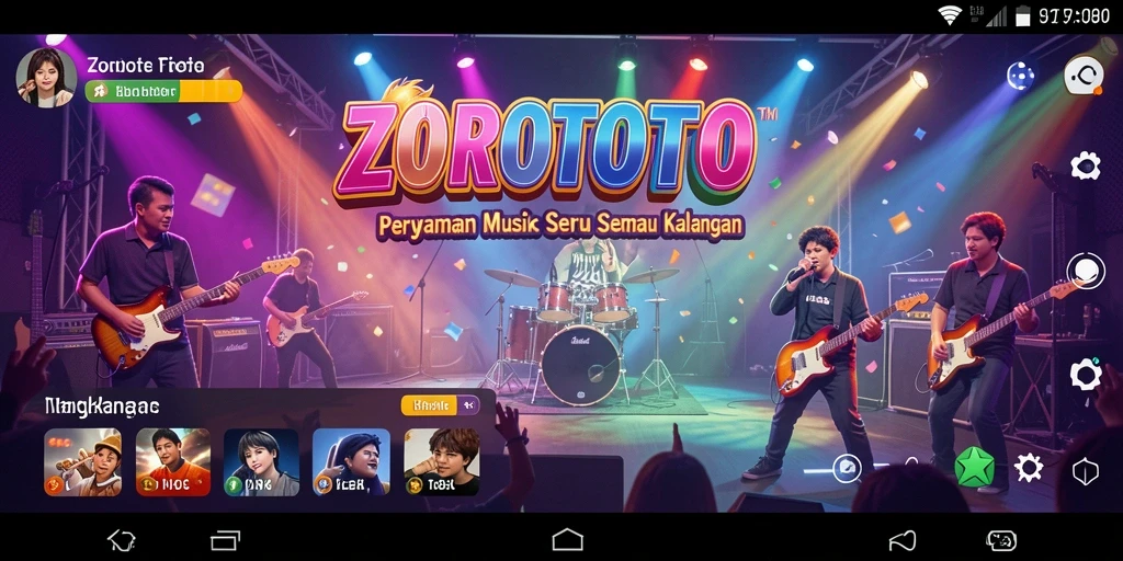 Tangkapan layar ZOROTOTO menunjukkan gameplay penuh musik yang seru.